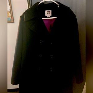 Anne Klein Classic Double Breasted Wool Pea Coat Black Size Medium